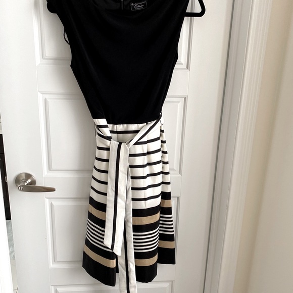Black with Neutral Strips Cocktail Dress - Picture 1 of 7